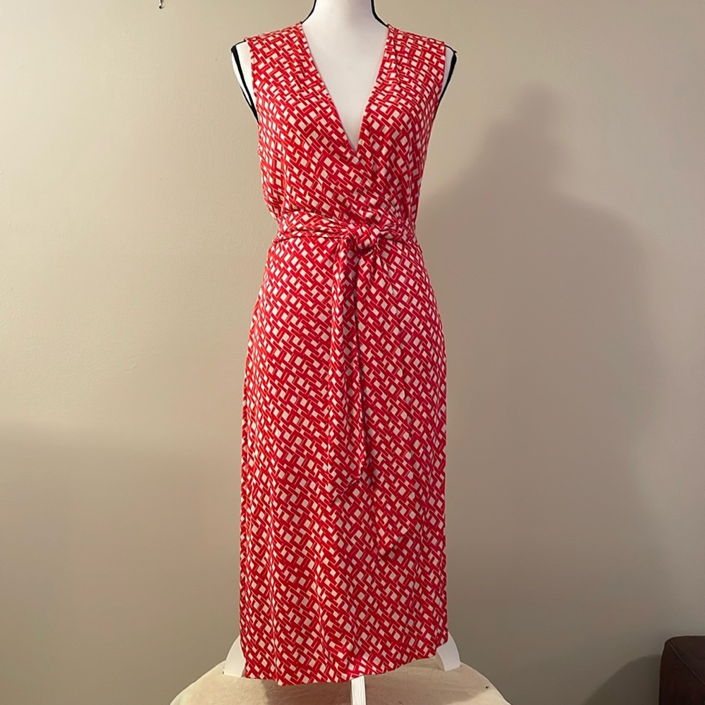 Diane Von Furstenberg | Silk Sleeveless Wrap Dress in Red and White Print